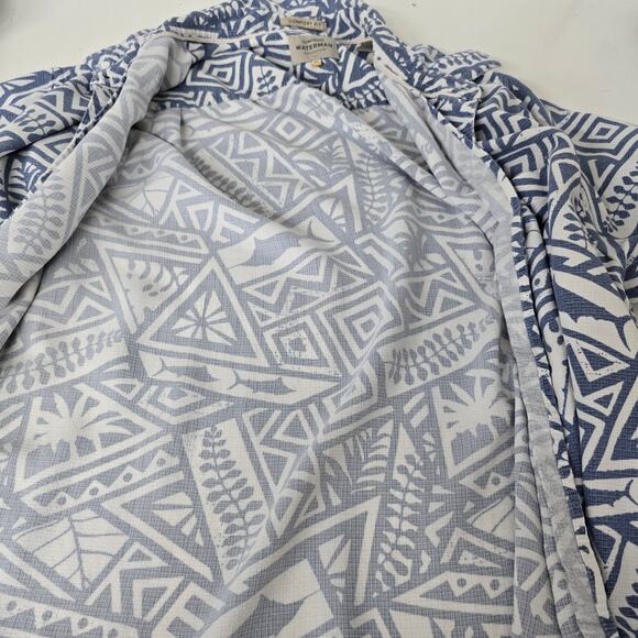 Quiksilver Waterman Shirt Shark Wave Geo Print Short Sleeve XL Comfort fit Blue - Picture 10 of 12